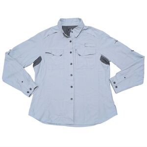 Habit Button Down Fishing Hunting Vented Top Womens Large Dusk Color Gray